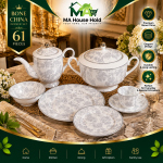MA HOUSEHOLD Royal Pearl Floral Bone China Dinnerware Set 61 Pcs