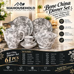 Bone China Dinner Set 61 Pcs  Elegant Floral Tableware Set