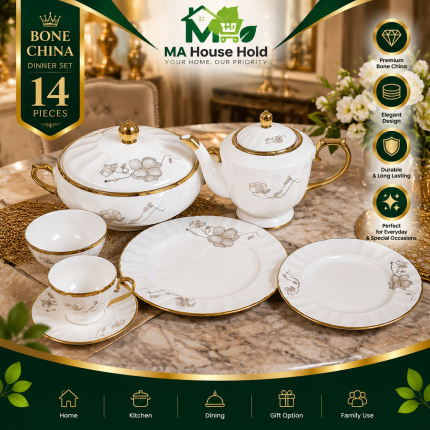 MA HOUSEHOLD Royal Gold Blossom Bone China Dinner Set 61 Pcs