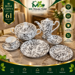 MA HOUSEHOLD Royal Black Floral Bone China Dinner Set 61 Pieces