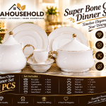 Super Bone China Dinner Set 61 Pcs Elegant Gold Trim Crockery Set