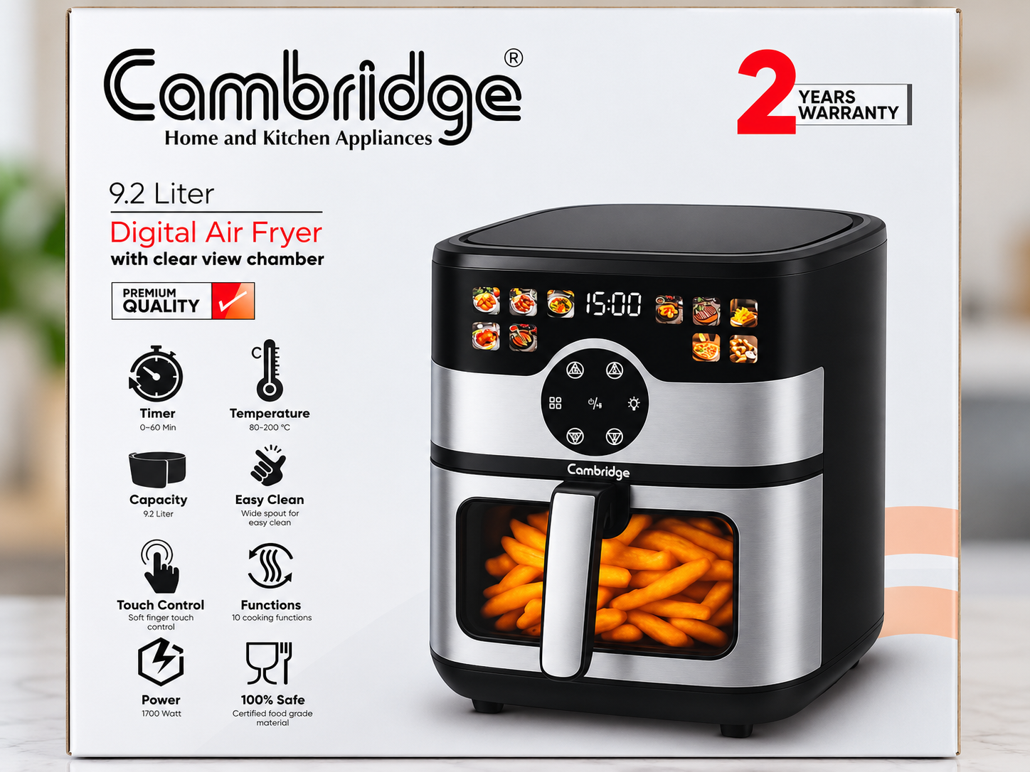 2a5a8231-1fd4-48e6-985f-bf2b37a257bc Cambridge 9.2L Digital Air Fryer with Clear View Window 1700W Touch Control Air Fryer - Image 1