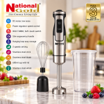 National Gold Hand Blender with Stainless Steel Blade & Whisk – 600ml Cup