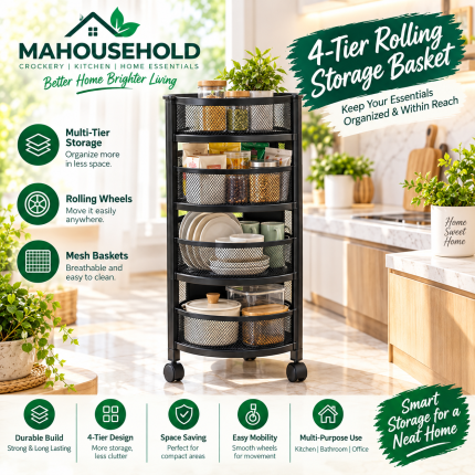 4 Tier Rolling Storage Basket with Wheels MA Household