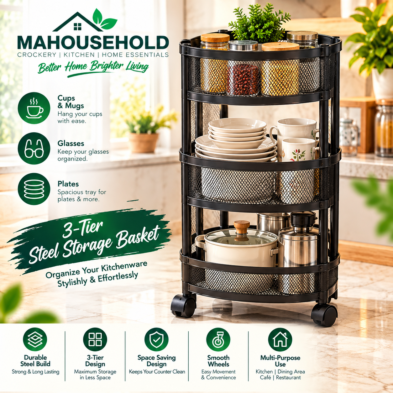 ff95afc8-be1e-4278-89fa-d541795b86fa 3 Tier Rolling Storage Basket with Wheels MA Household - Image 1